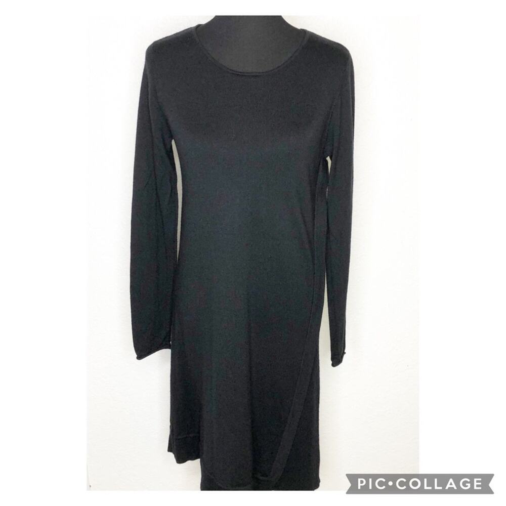 Eileen Fisher black merino wool sweater midi dress size Small
